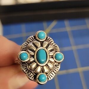 Turquoise Faux Stone Silver Tone Ring Size 8.5